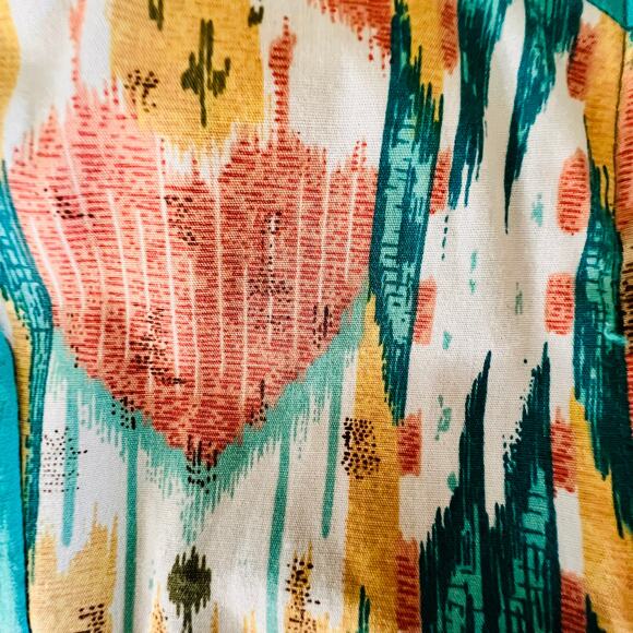 Vintage 80s Windbreaker Jacket Seafoam Green Ikat Print Retro M - Picture 7 of 10